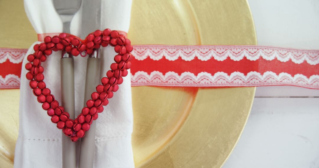 Elegant Valentine Napkin Setting with Heart Decoration - Free Images, Stock Photos and Pictures on Pikwizard.com