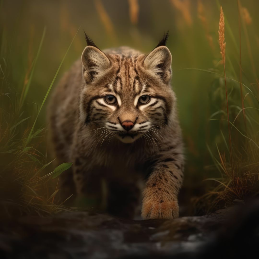 Close up of bobcat walking in field, created using generative ai technology - Free Images, Stock Photos and Pictures on Pikwizard.com