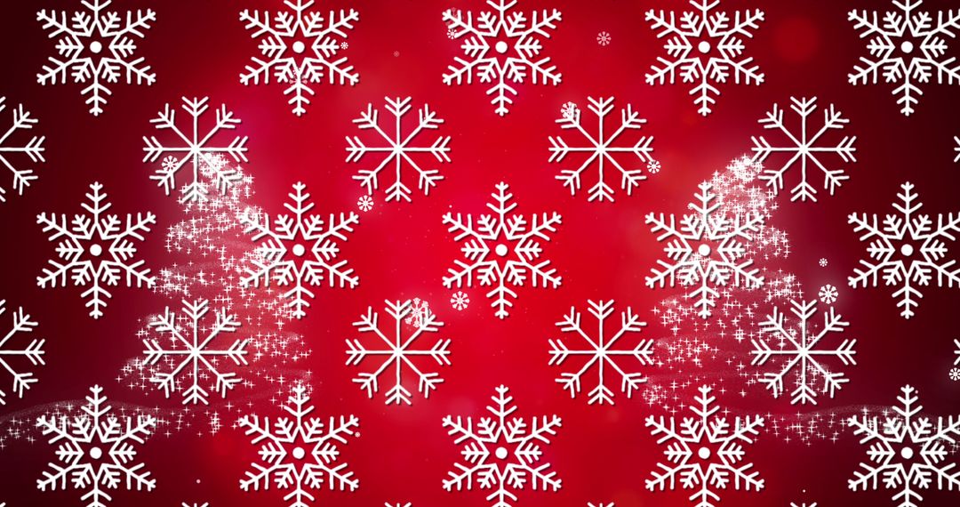 Seamless Snowflakes and Christmas Trees on Festive Red Background