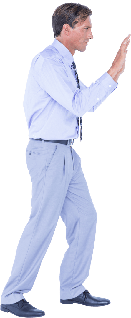 Businessman Pushing Imaginary Wall Transparent Background