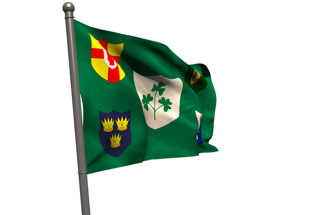 Waving Transparent Irish Rugby Football Union Flag on Pole