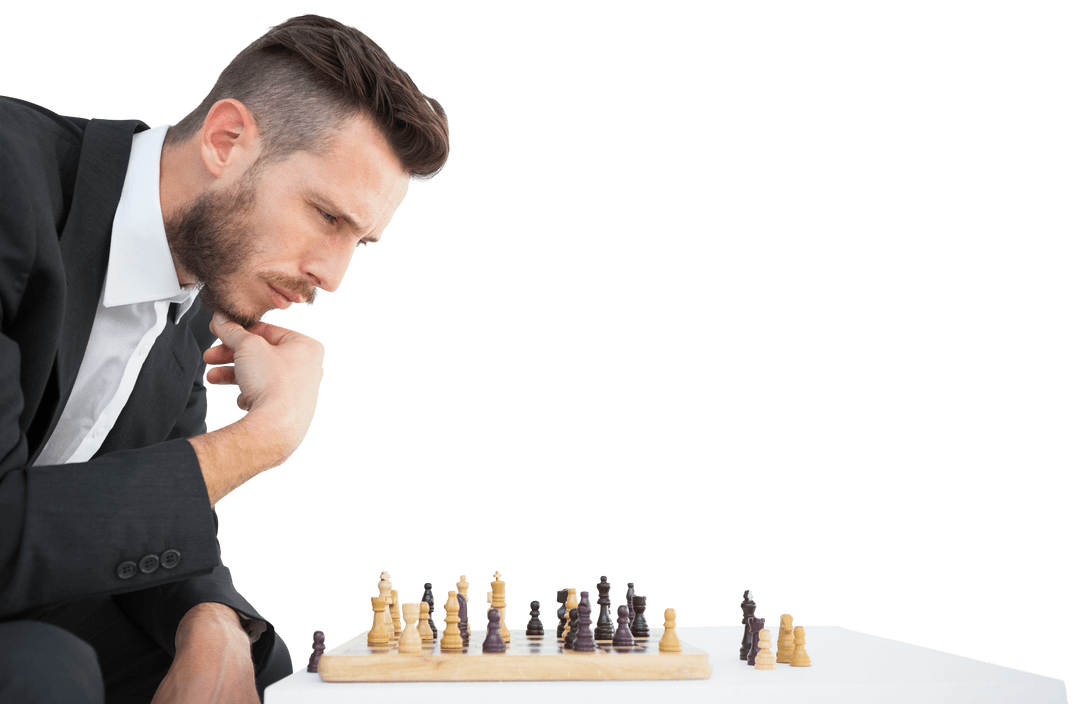 Transparent Businessman Strategizing While Playing Chess