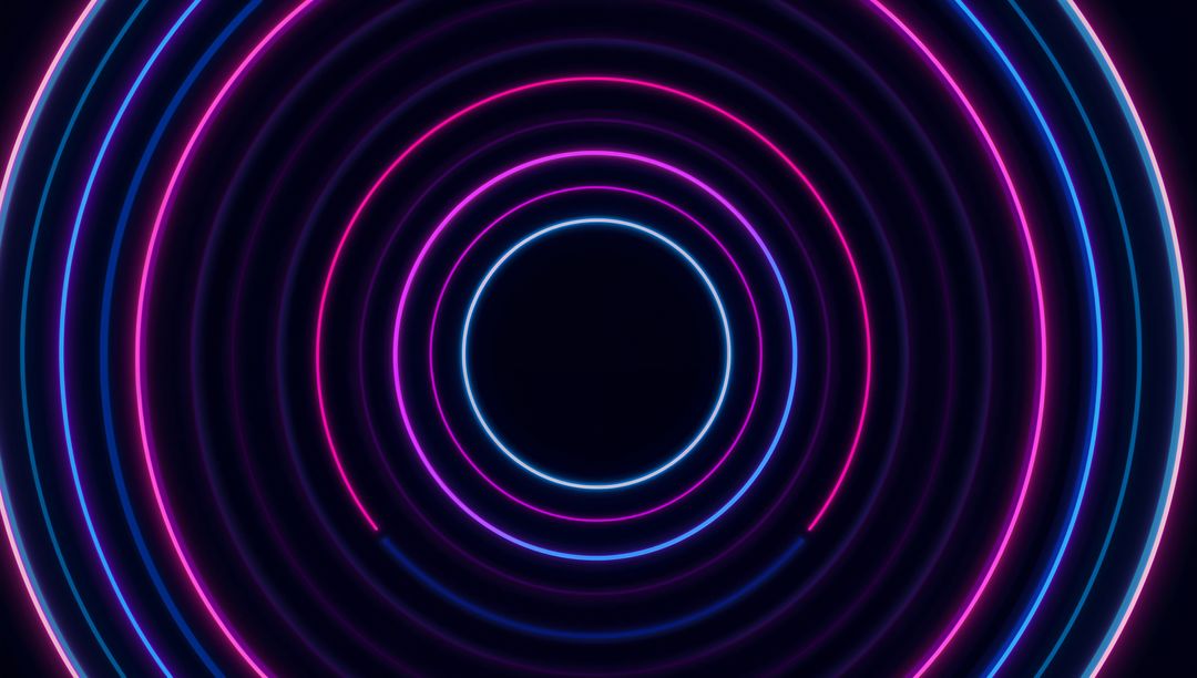 Futuristic Concentric Neon Rings Illustrating Cyber Space