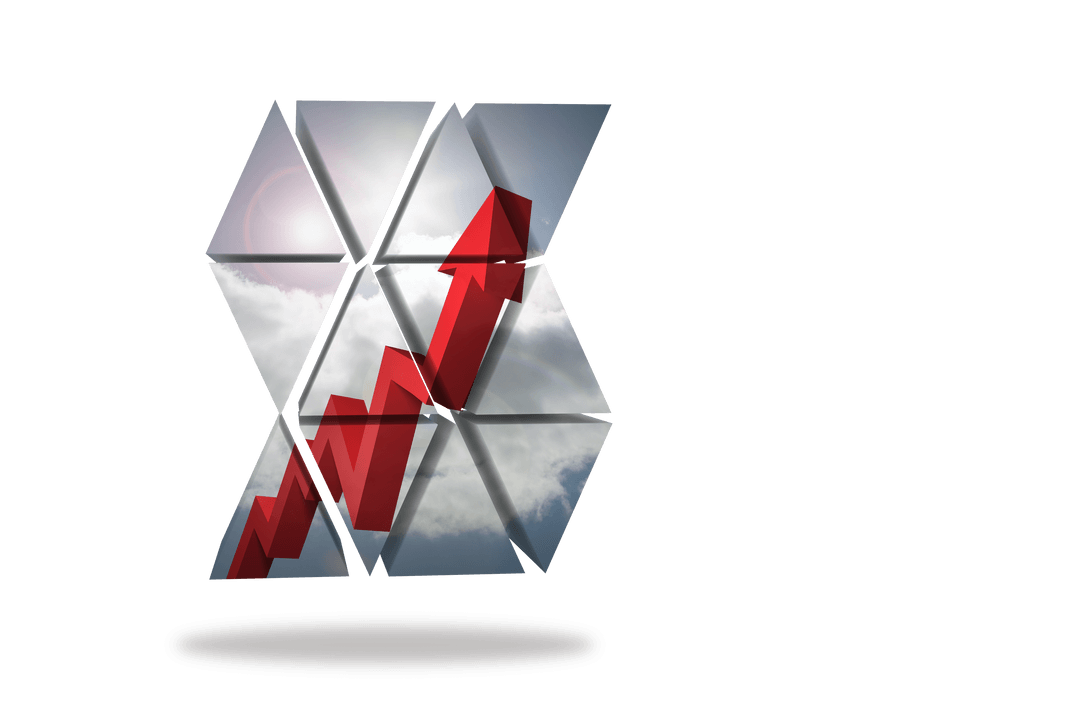 3D Red Arrow on Transparent Geometric Panels Background