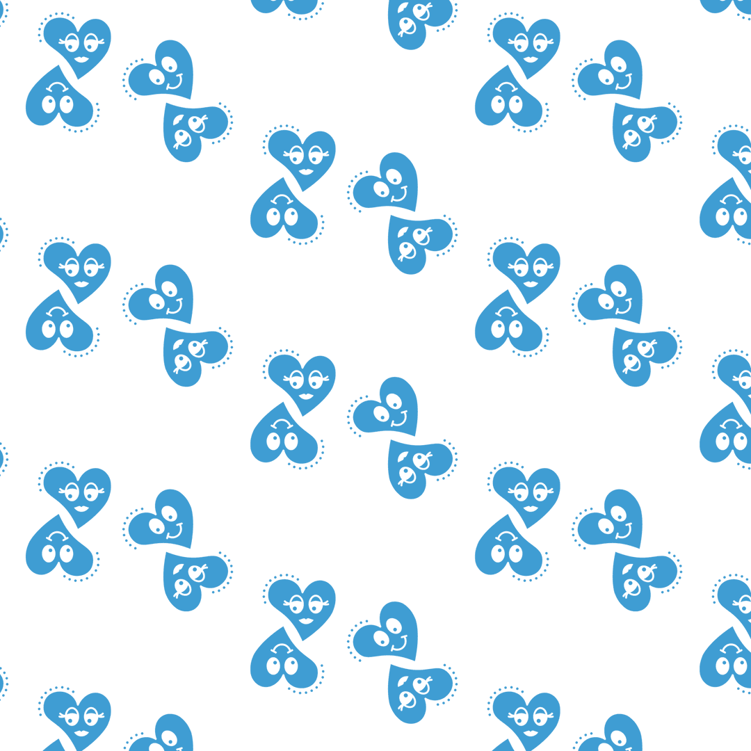 Seamless Pattern of Smiley Blue Hearts on Transparent Background