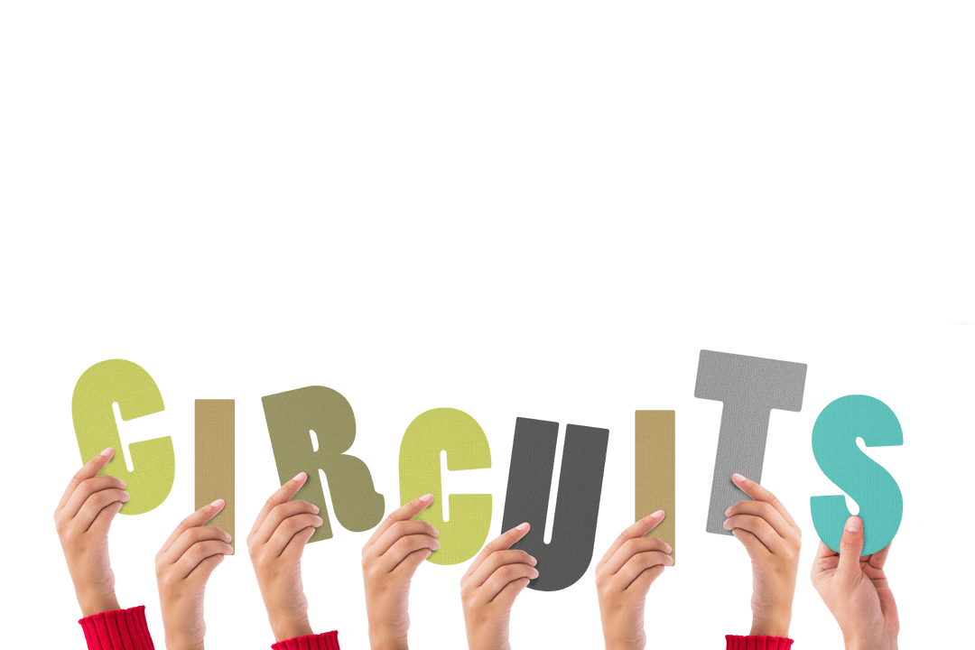 Hands Holding CIRCUITS Text on Transparent Background