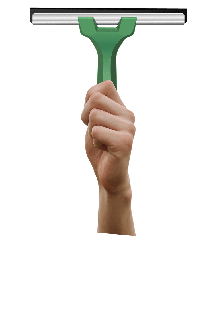 Transparent Squeegee Held by Caucasian Woman Hand for Cleaning Concepts