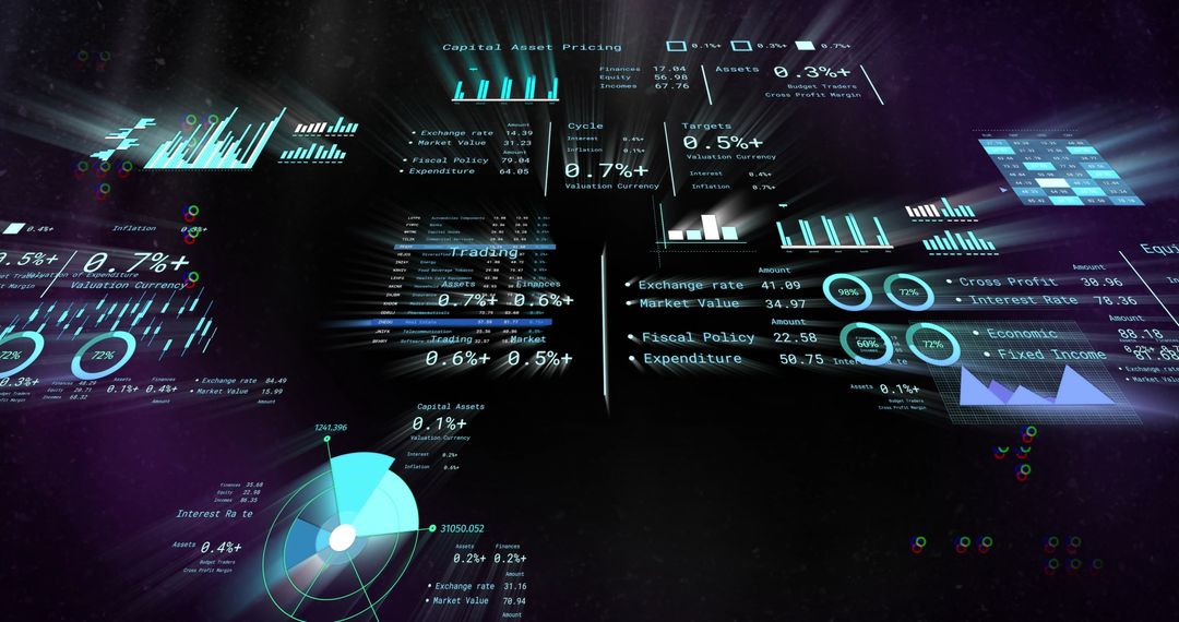 Immersive Holographic Financial Dashboard in Futuristic 3D Space