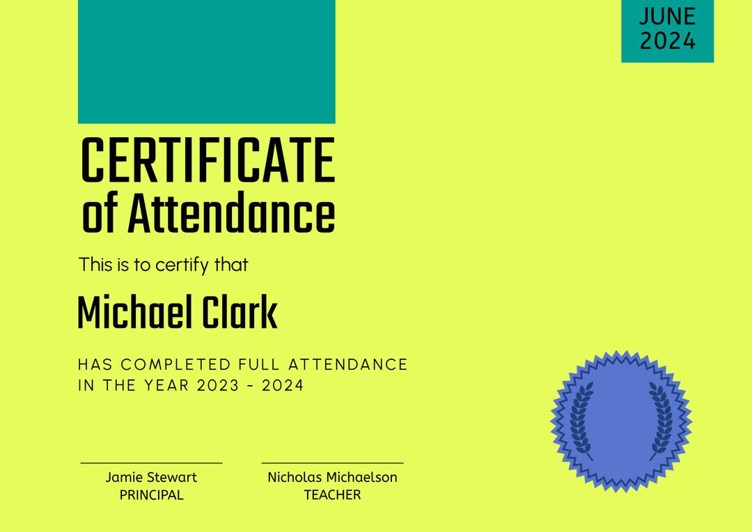 Bright Certificate of Attendance with Modern Graphic Elements - Download Free Stock Templates Pikwizard.com