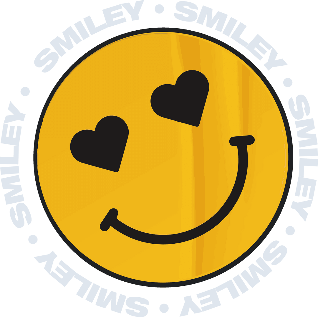 Yellow Smiley with Heart Eyes and Repeated SMILEY Text on Transparent
