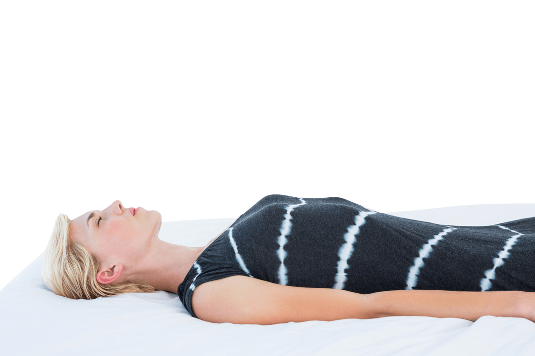 Blonde Woman Resting Peacefully on Bed with Transparent Background