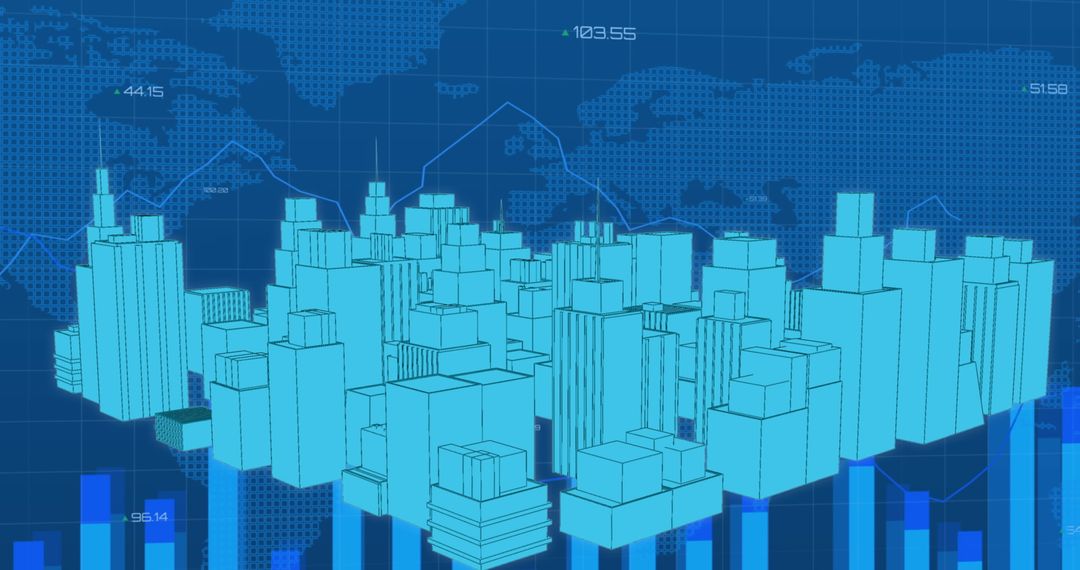 Financial Data Integration Over Futuristic 3D Cityscape