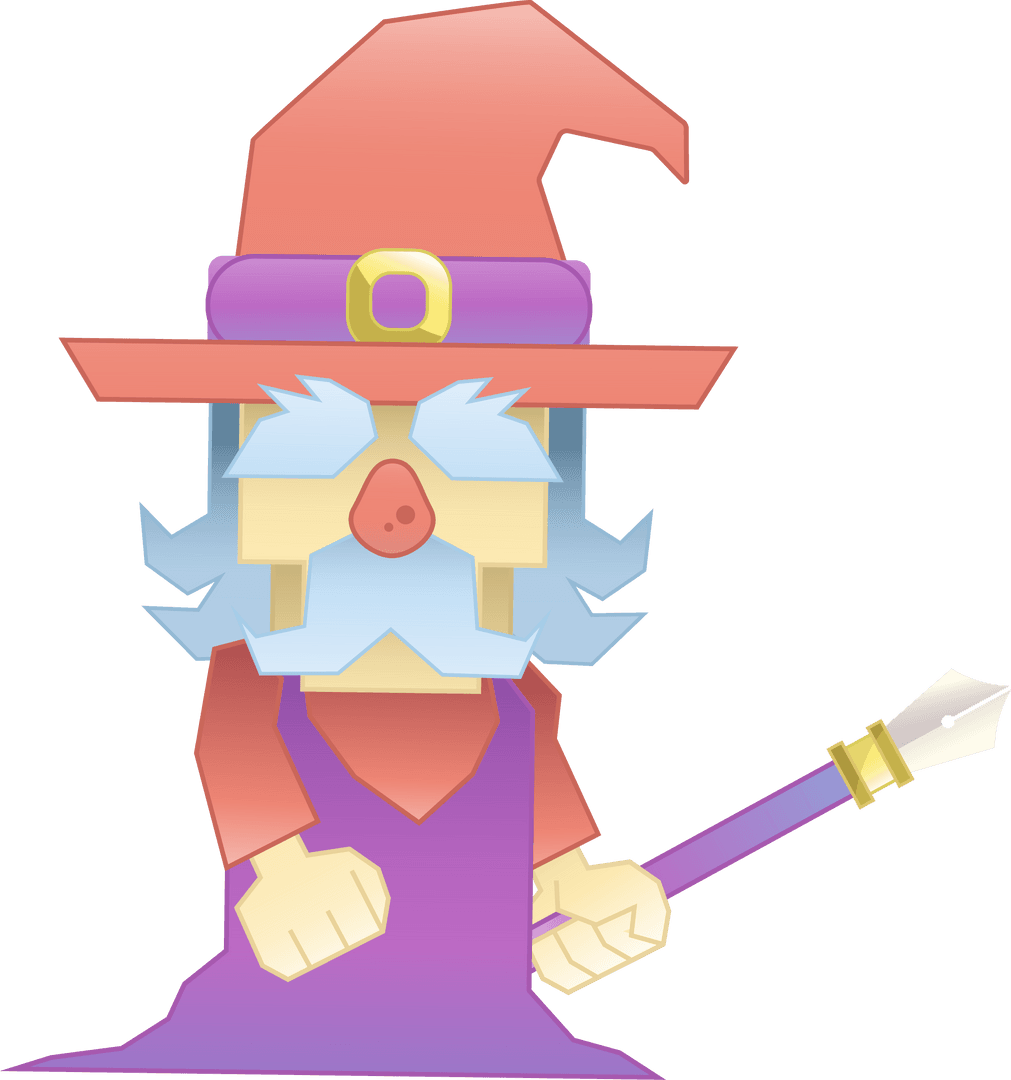Whimsical Mage with Pen Nib Staff on Transparent Background