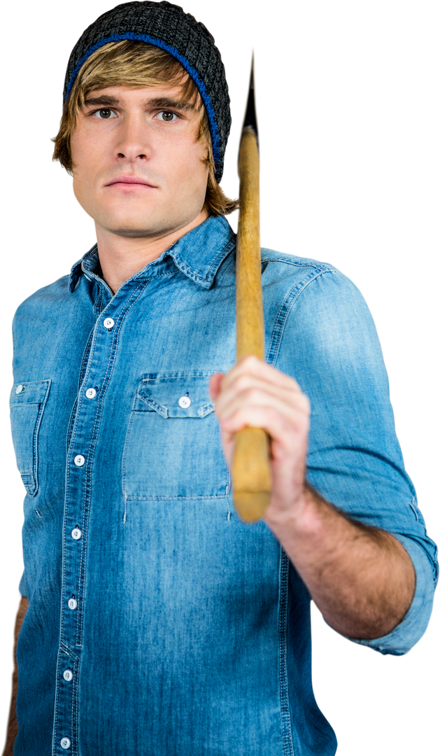 Young Hipster Holding Axe in Stylish Denim Attire Transparent Background - Download Free Stock Images Pikwizard.com