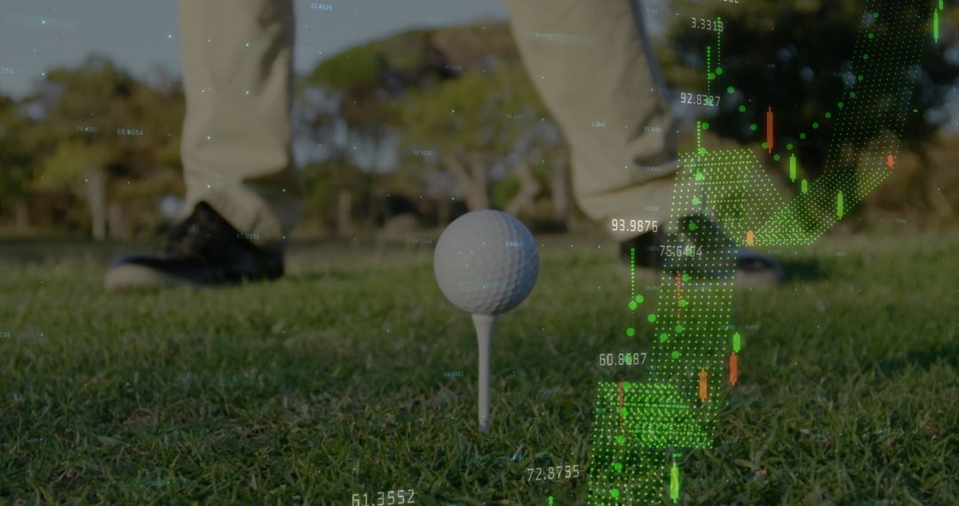 Golfer Tee Setup with Stock Market Chart Overlay