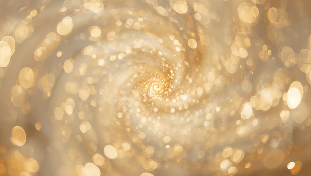 Swirling Golden Spiral Bokeh Vortex, Glowing Twinkling Light Particles, Soft Warm Glow