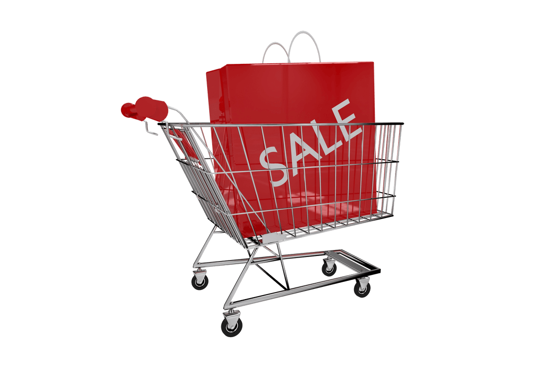 Transparent Shopping Trolley with Red Sale Bag