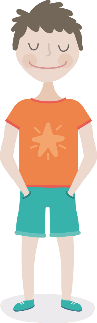 Cartoon Boy with Hands in Pockets Smiling Transparent Background