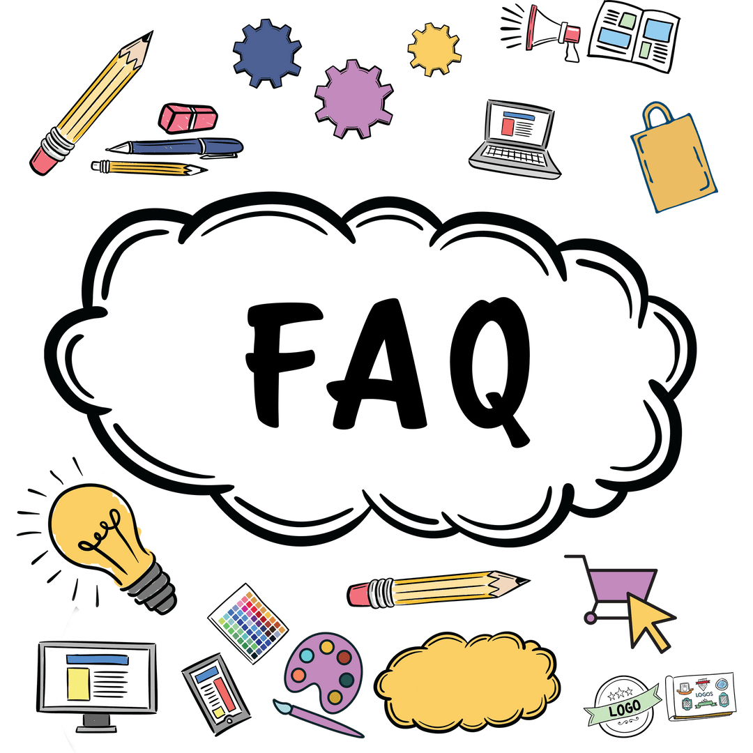 Creative Symbol Icons with FAQ Text on Transparent Background