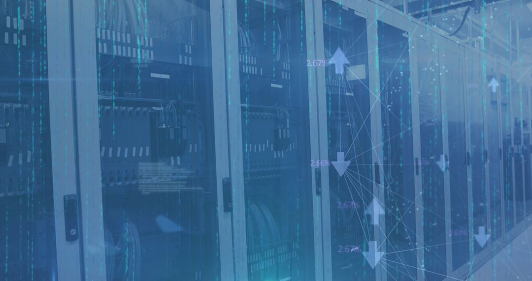 Modern Data Processing in Server Room with Digital Interface Overlay