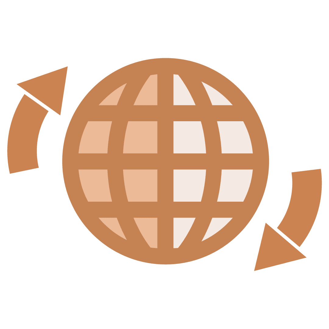 Transparent Digital Globe Icon with Arrows Symbolizing Worldwide Connection
