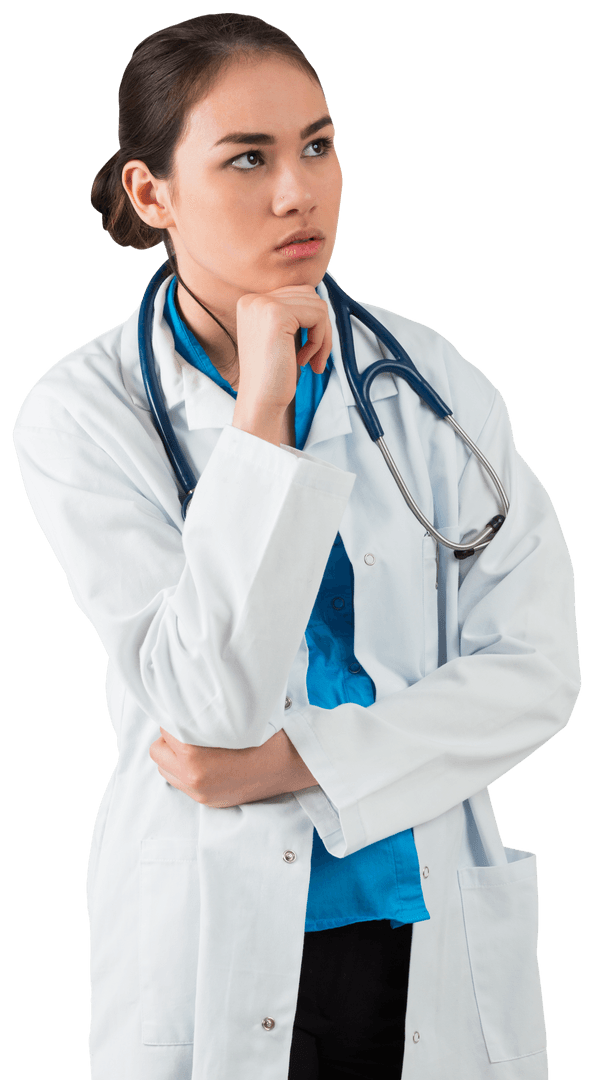 Reflective Biracial Female Doctor on Transparent Background