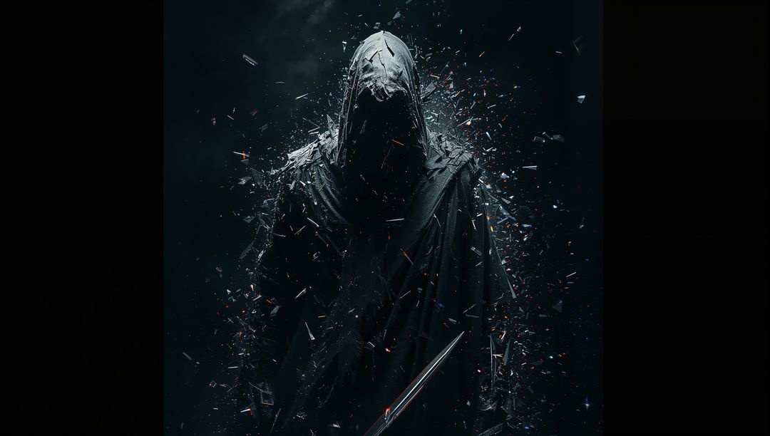 Hooded Figure Emerging from a Shattered Abyss