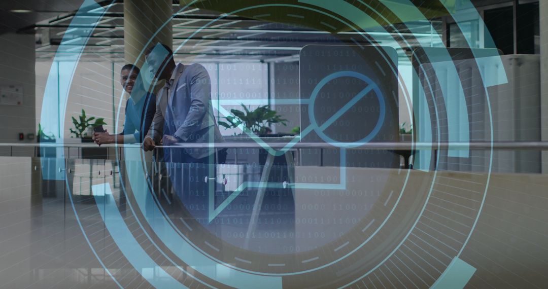 Business Colleagues Discussing Ideas with Futuristic Digital Interface