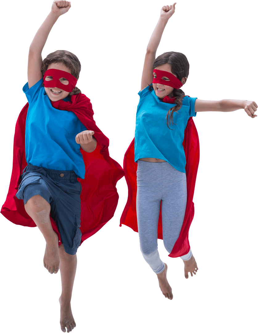Thrilled Kids Embracing Superhero Play in Transparent Costumes