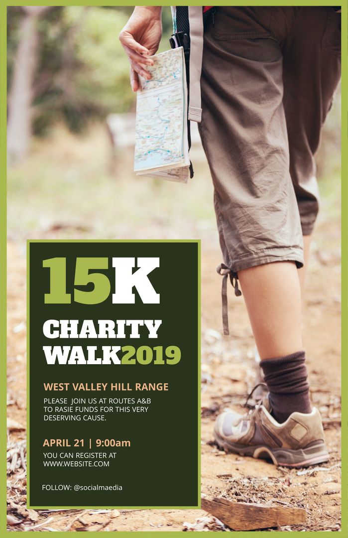 Charity Walk Event Promotion Highlighting Adventure and Philanthropy