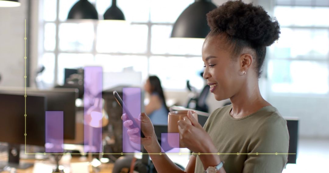 Businesswoman Analyzing Financial Data on Smartphone at Work
