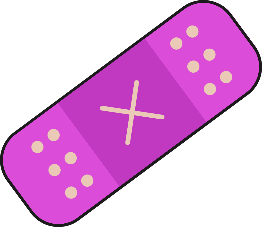 Magenta Cartoon Bandage with Beige Cross Transparent Icon