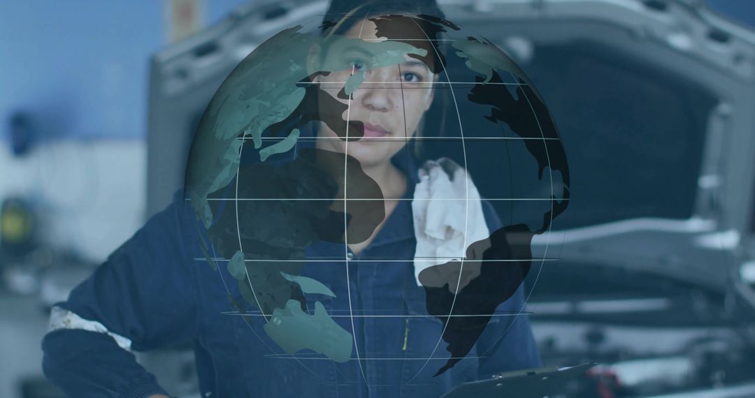 Innovative Automotive Technician with Global Connectivity Concept