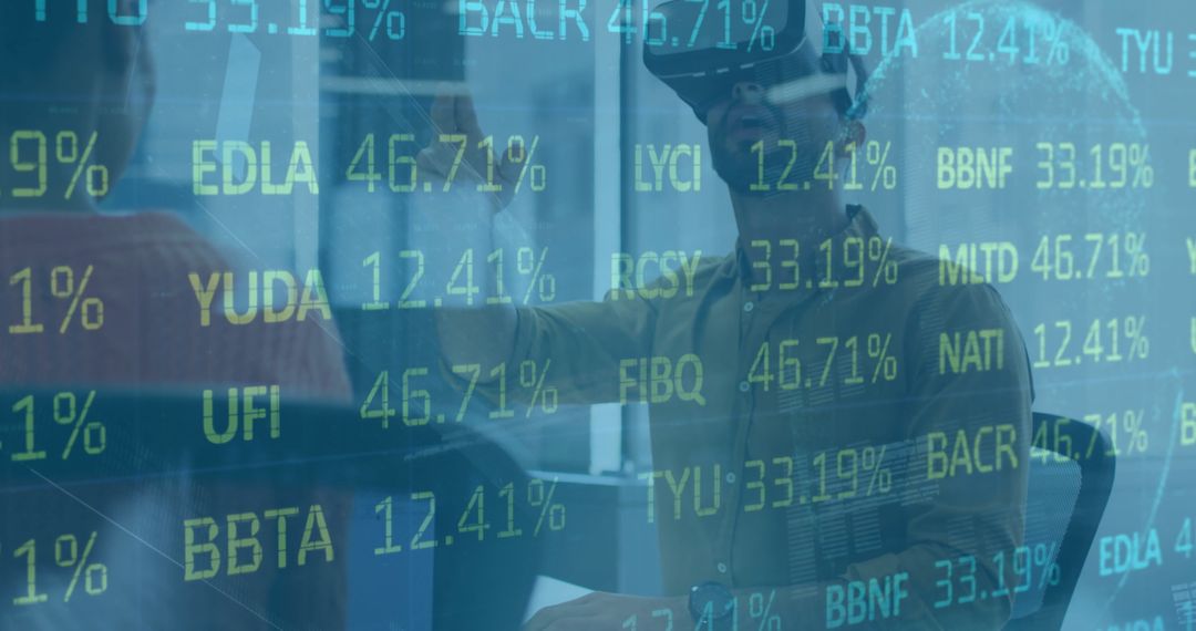 Financial Analyst Using VR Headset for Data Visualization