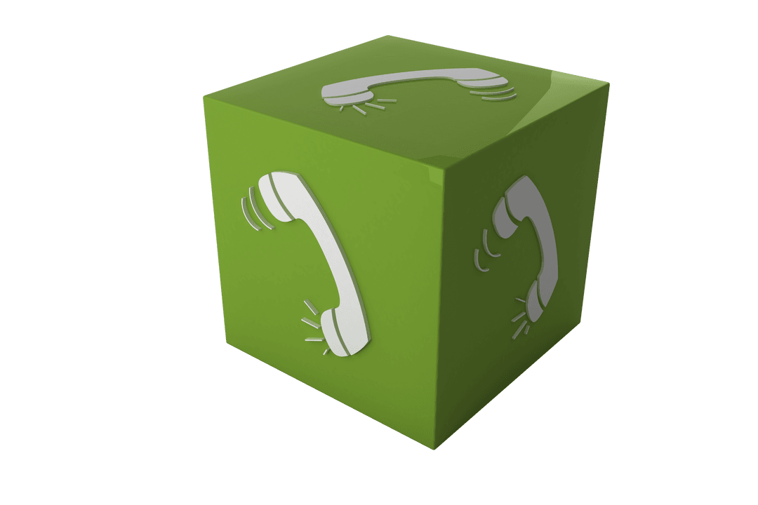Green Transparent Cube with Phone Symbol on All Sides