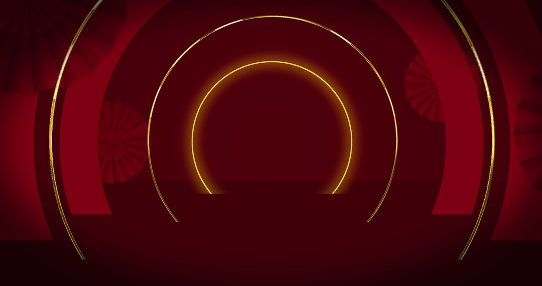 Chinese New Year Arched Design on Deep Red Background