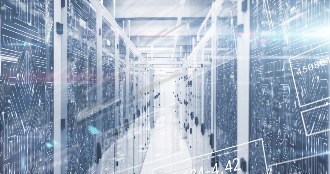 Futuristic Data Center Server Technology Design with Digital Graphics