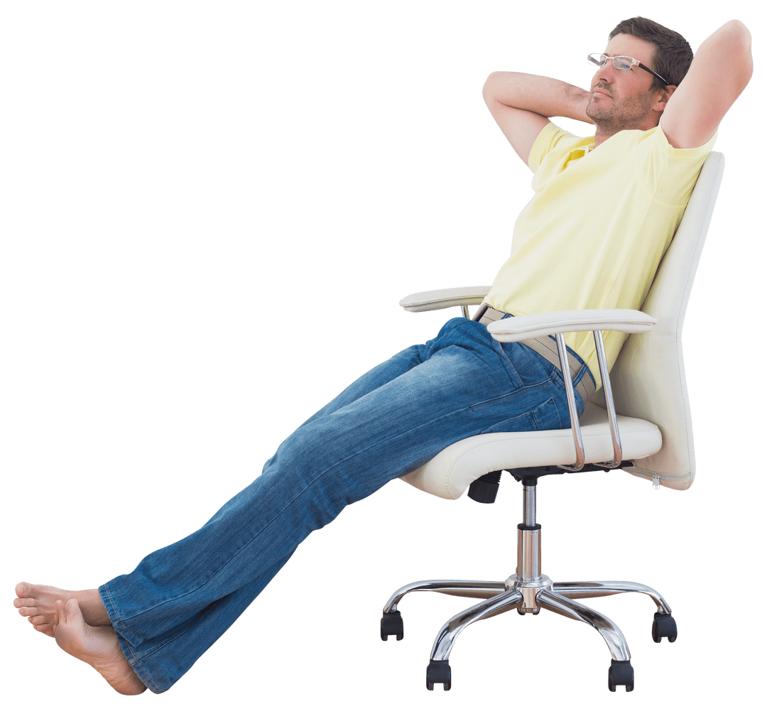 Transparent Relaxed Man Sitting on Swivel Chair with Casual Attire
