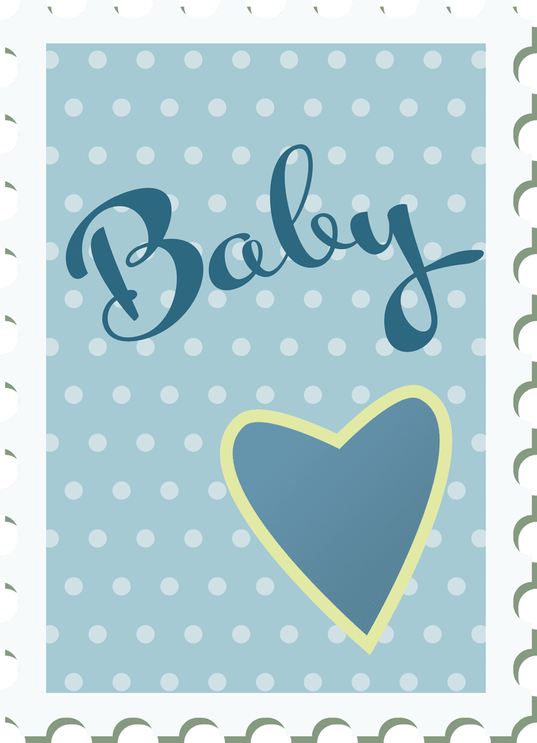 Transparent Blue Postage Stamp with Baby Text and Heart Illustrative Element