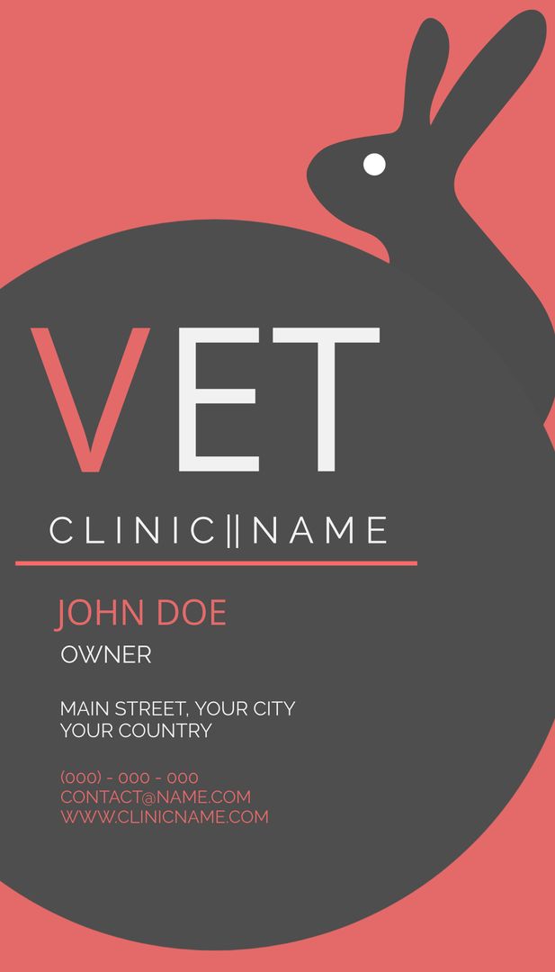 Veterinary Clinic Business Card with Rabbit Silhouette for Pet Care - Download Free Stock Templates Pikwizard.com