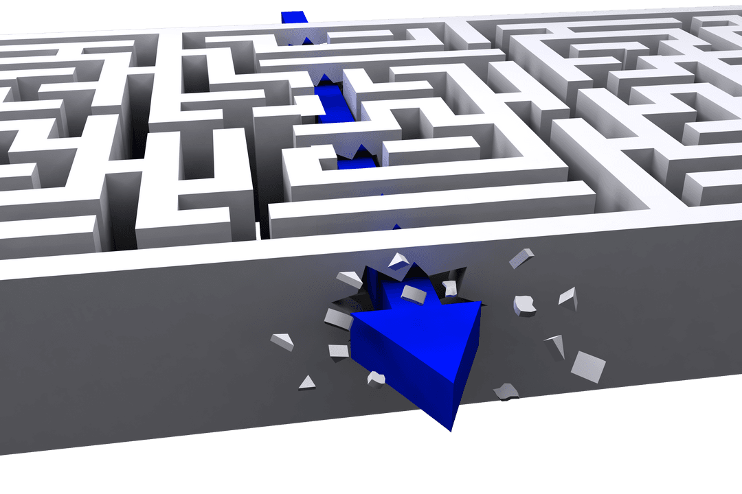 Blue Arrow Pierces Through Transparent Maze Illustration