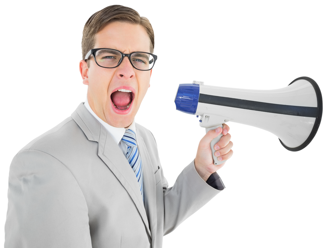 Transparent Geeky Businessman Shouting with Megaphone - Download Free Stock Images Pikwizard.com