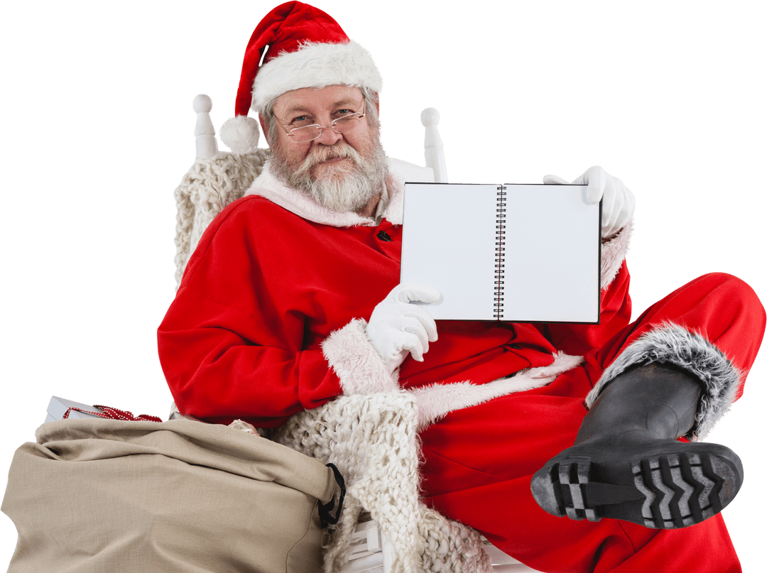 Transparent Background Santa Claus Showing Blank Diary