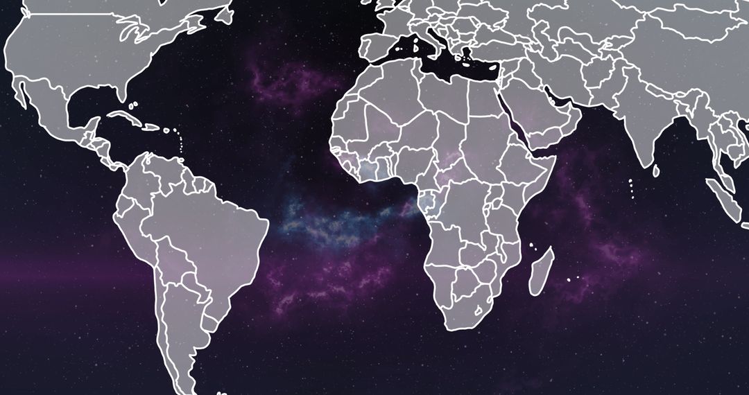 Purple Light Over World Map Illustrating Global Data Network