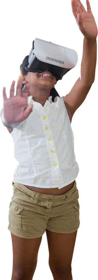 Joyful Girl Experiencing Virtual Reality with Transparent Background