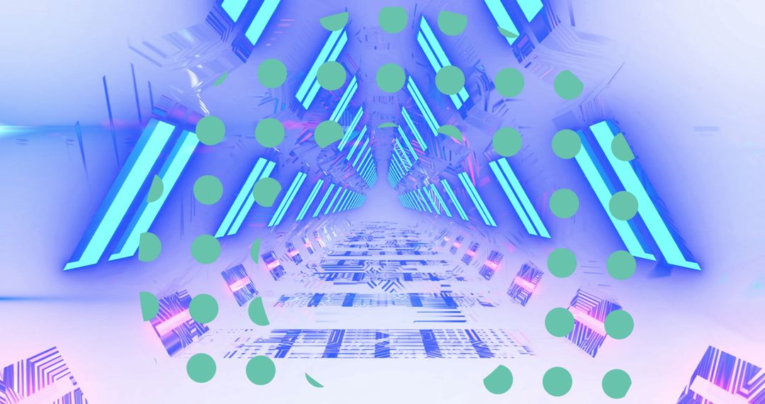 Abstract Tunnel with Neon Lights and Green Dots
