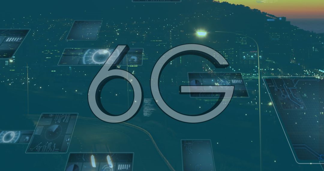 6G Technology Concept with Digital Data Screens Over Highway