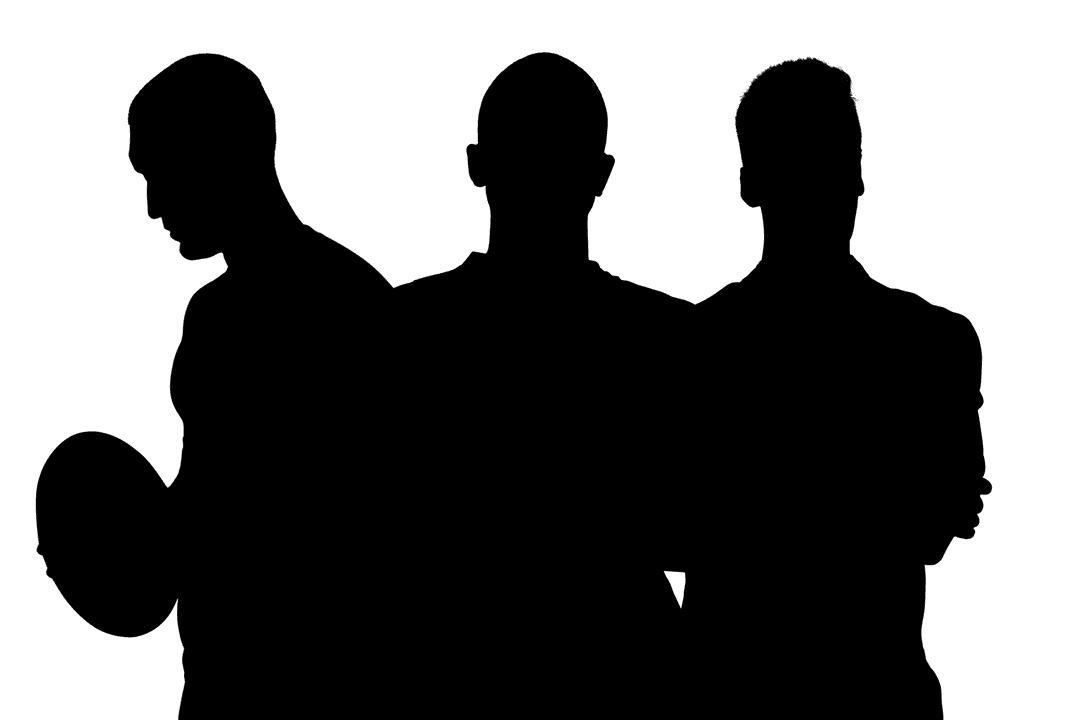 Transparent Silhouette of Male Rugby Players in Action on Field