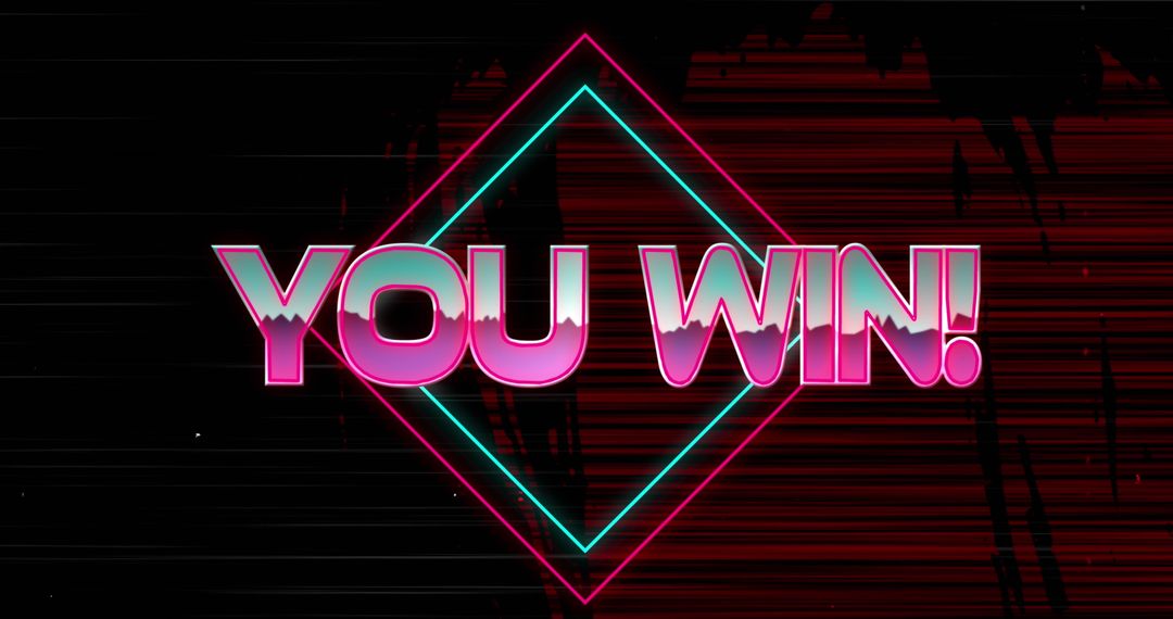 Neon YOU WIN Text Over Retro Synthwave Interface