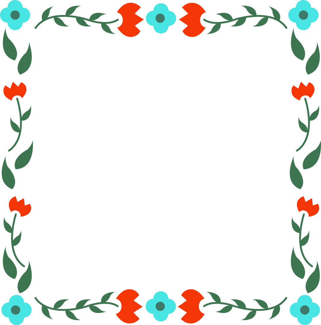 Floral Border with Tulips and Turquoise Blooms Transparent Layer